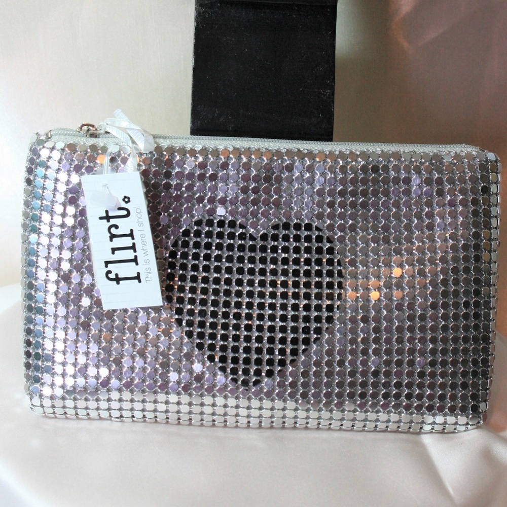Silver Mesh NWT Clutch With Heart